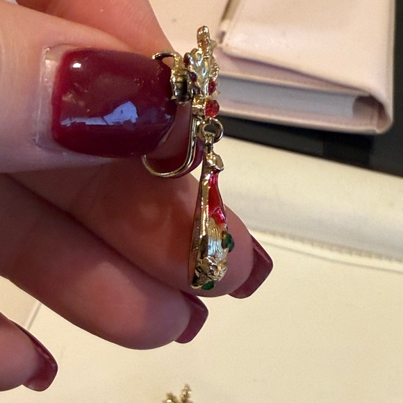 Festive Gold and Red Drop Earrings (vintage) - Picture 7 of 10